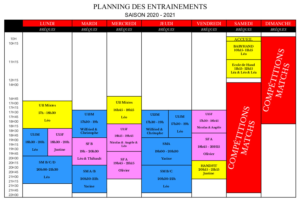 Creneau2020-2021 - Planning des entrainements